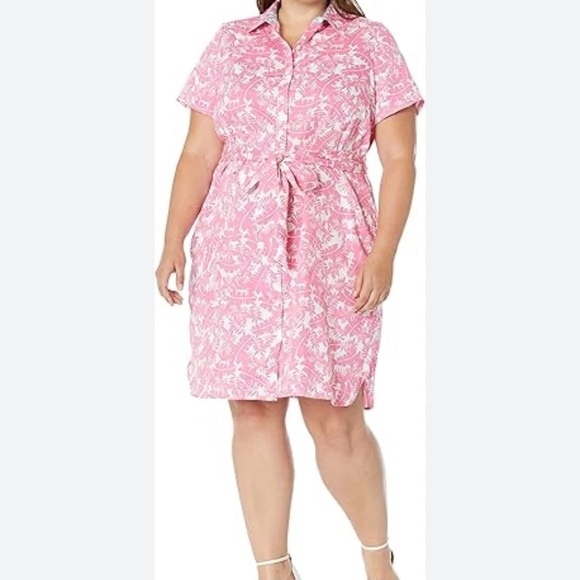 Foxcroft Pink Floral Women's Button Down Botanical Dress Size 16 - Picture 1 of 13